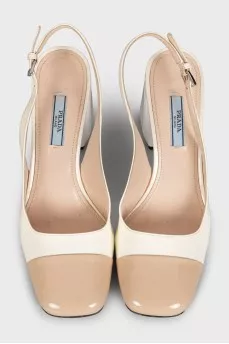 Leather slingbacks with a square beige toe