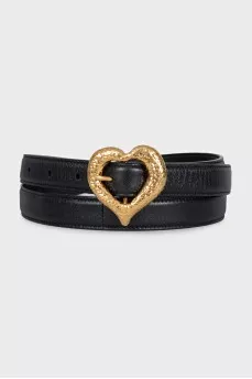 Leather belt with a heart-shaped buckle
