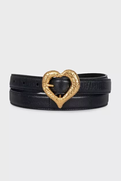 Leather belt with a heart-shaped buckle