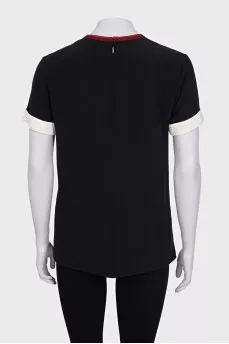 Silk T-shirt with floral patch