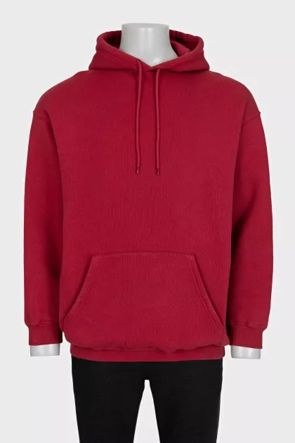 Men's red hoodie with a print on the back