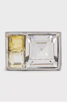 Silver ring with two-tone crystals