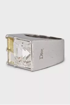 Silver ring with two-tone crystals