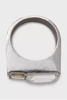 Silver ring with two-tone crystals