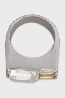 Silver ring with two-tone crystals