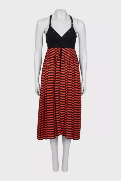 Silk dress in red and black stripes