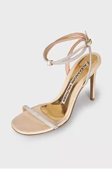 Leather sandals decorated with rhinestones