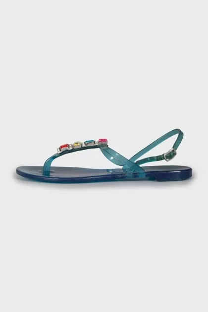 Silicone blue slippers with crystals