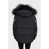 Black down jacket with stripes on the sleeves