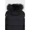 Black down jacket with stripes on the sleeves