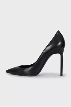Black leather stiletto heels