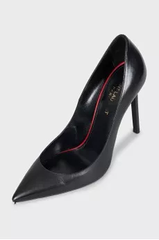 Black leather stiletto heels