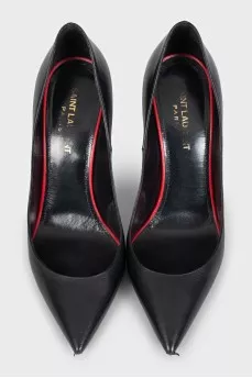 Black leather stiletto heels
