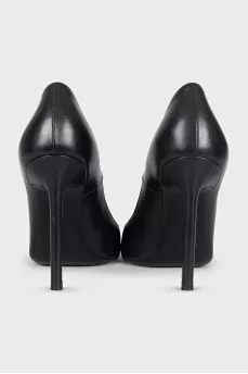 Black leather stiletto heels