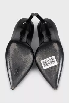 Black leather stiletto heels