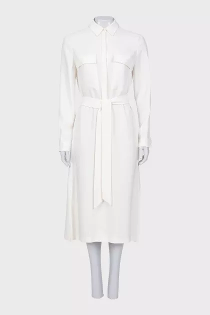 White silk dress with patch pockets