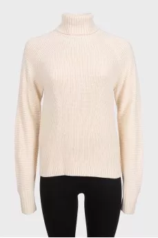 Beige knitted turtleneck sweater