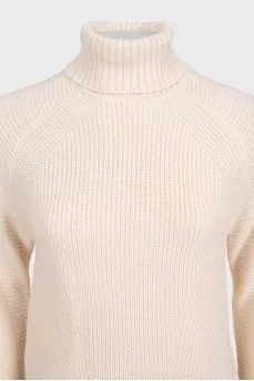 Beige knitted turtleneck sweater