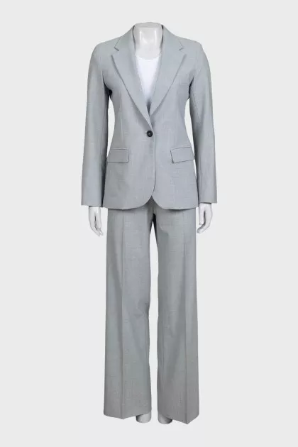 Gray wool suit with straight trousers