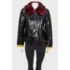 Patent coat with fur collar