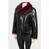 Patent coat with fur collar