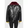 Patent coat with fur collar