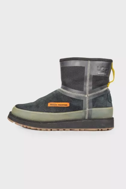 Suede uggs with textile inserts