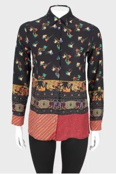Contrast print silk shirt