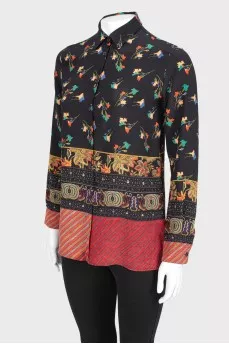 Contrast print silk shirt