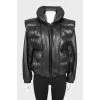 Leather jacket with detachable sleeves