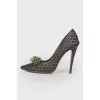 Mesh heels with leather weave