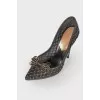 Mesh heels with leather weave
