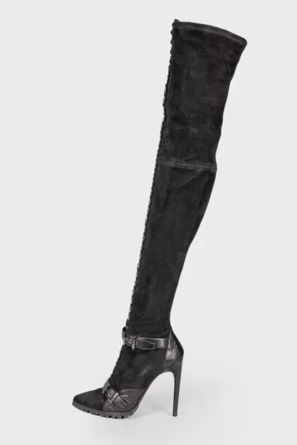 Suede over the knee boots with weaving