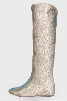 Boots embossed with snakeskin