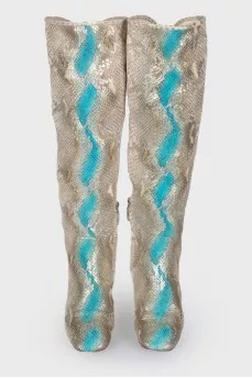 Boots embossed with snakeskin