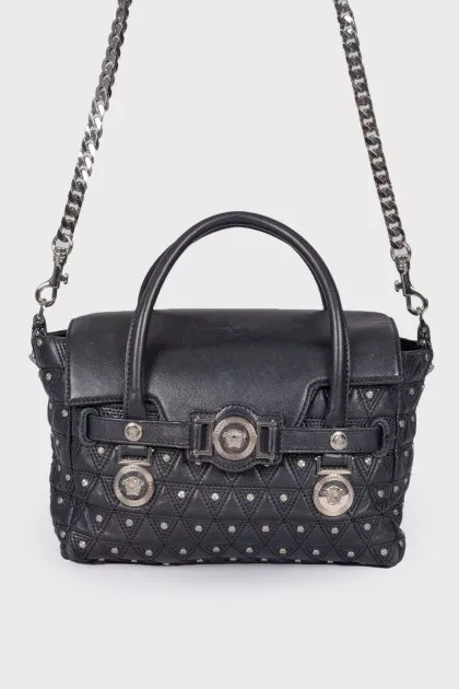 Leather bag with a textured logo