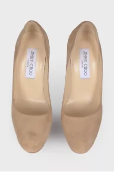 Suede shoes with heels in rhinestones