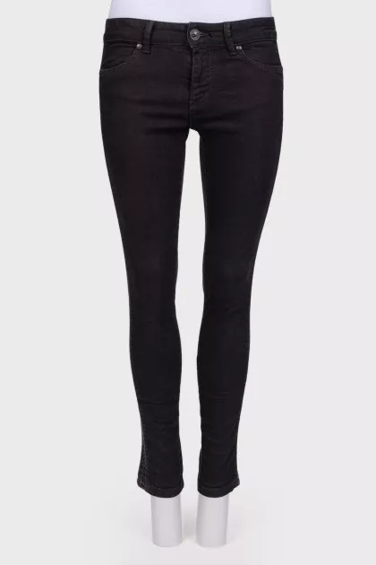 Black jeans with leather lapels