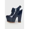 Blue ankle boots with open heel