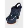 Blue ankle boots with open heel