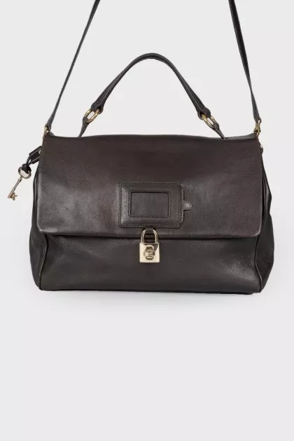 Leather bag with a lock with a key