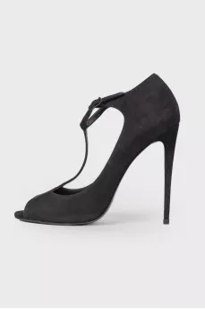 Suede open toecap heels 