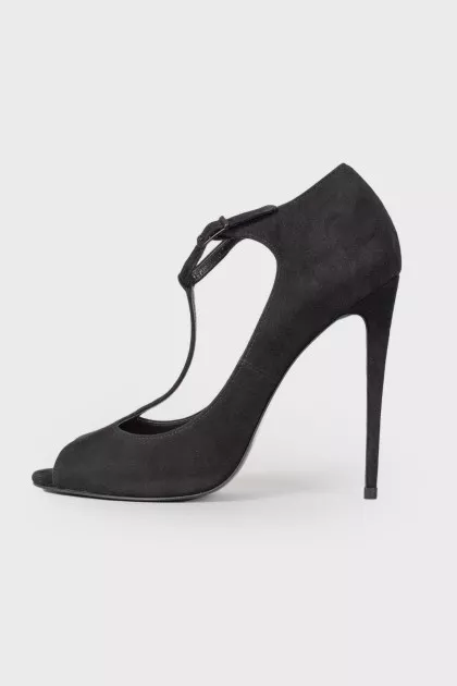 Suede open toecap heels 