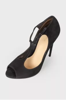 Suede open toecap heels 