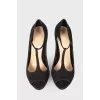 Suede open toecap heels 