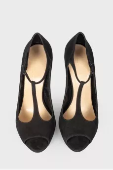 Suede open toecap heels 
