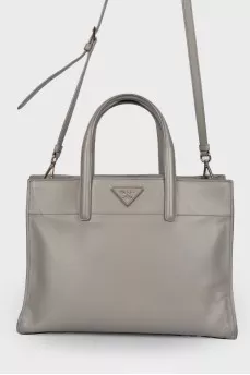 Gray leather bag