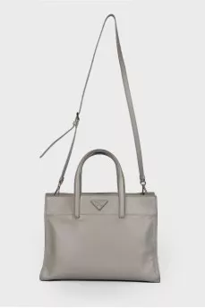Gray leather bag