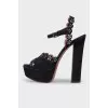 Suede sandals with rhinestone flowers