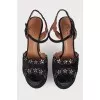 Suede sandals with rhinestone flowers